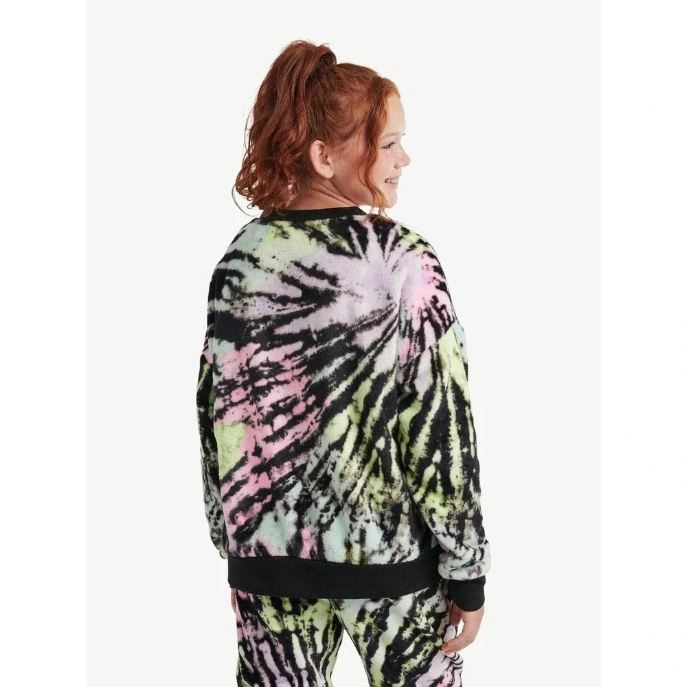 Justice Girl's Faux Fur Tie Dye Sequin Logo Sweatshirt Multi Color Size M 10